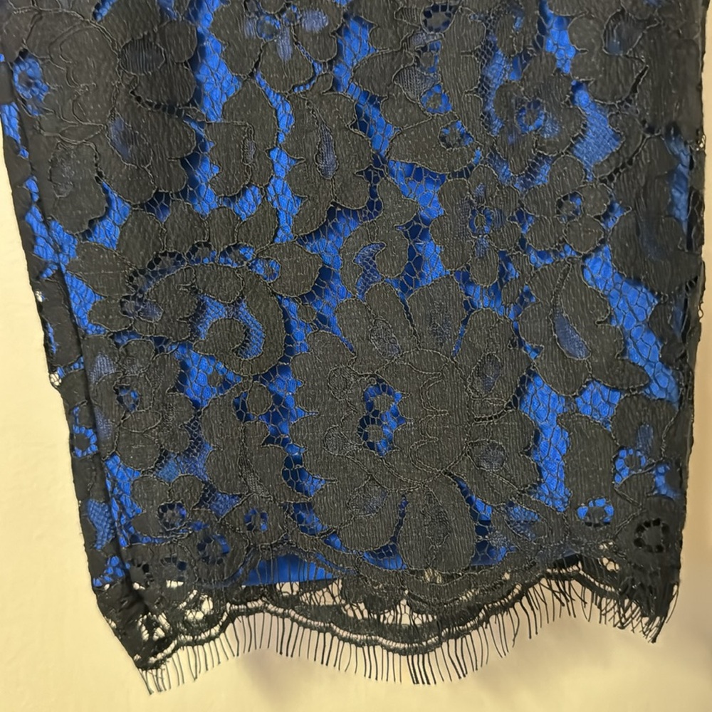 Robert Rodriquez Black Eyelash Lace Cobalt Blue High Waist Cropped Capri 8 NEW - Picture 7 of 13
